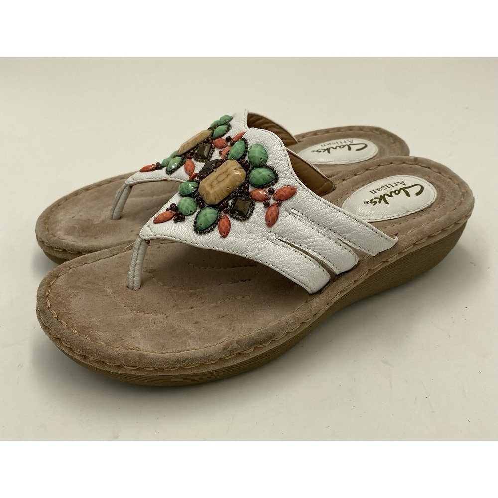Clarks Artisan Women's Amara Yarrow‎ Leather Thong Sandals White Size 5.5 M